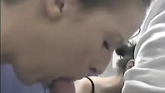 student sucks a member in a fitting room