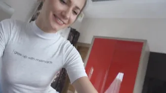 the girl is making a tasty throat suction