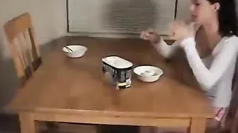 made a blowjob during dinner and had a bite of sperm