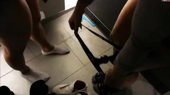 2 Girl Lick Pussy Together On Dress Room  luscious whore rubs boobs with oil