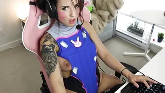 Octavia May cute lady caresses shaved vagina