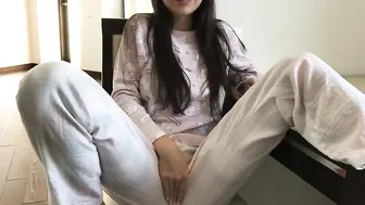 Mini Diva cute with pigtails jumps on sex toy