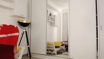 Eve fascinating skin strips and pulls pussy