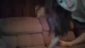 Black-haired babe jerks off her cunt