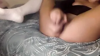 Megannoel handjob lying on the bed