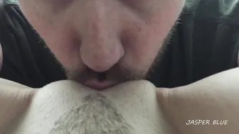 jasper blue pissing a little leaning on the back of the chair