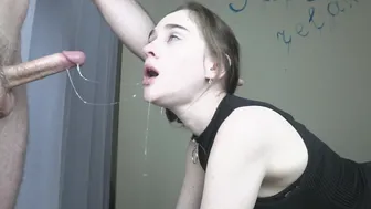 SladkiSlivki -Beautiful student makes a deep blowjob. Guy fucks and cums in the throat