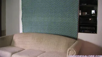 lingeriegalore  sweet lady takes off her dress