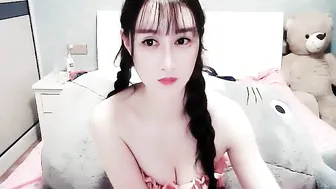 sweet full breasted girl caresses shaved cunt