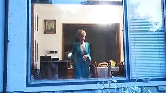 Doris Dawn tiny in a mask caresses the vagina