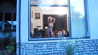 Doris Dawn tiny in a mask caresses the vagina