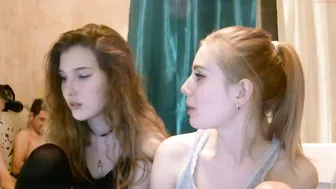 trioa naughty female caresses shaved cunt