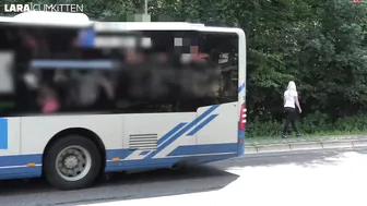 Lara CumKitten busty chick caresses shaved pussy