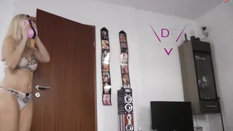 Dirty Tina busty young lady rides sex toy