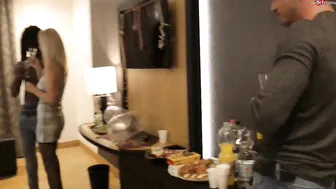 Dirty Tina in stockings teased pussy lying on her back