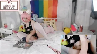Lewd Lychee skinny nipple pulls pussy with fingers