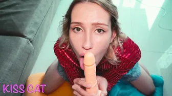 Kiss Cat seductive babe fucks both holes