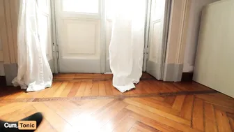 Cumtonic busty chick caresses shaved foil