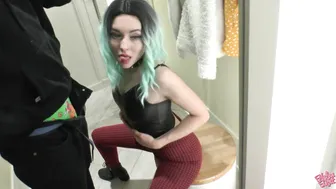 HelenMint black-haired young lady in stockings masturbates her shaved pussy