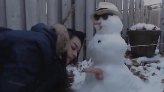 fucks a snowman in the backyard