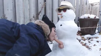 fucks a snowman in the backyard