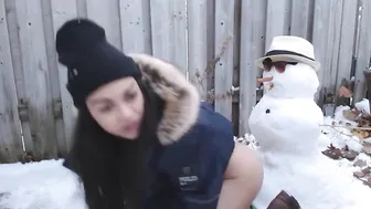 fucks a snowman in the backyard