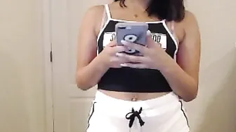 queenemi black-haired lady caresses boobs