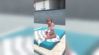 Bella sweet beauty in white lingerie dances before webcam