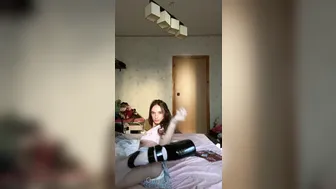 gloriasol onlyfans black-haired young lady in stockings masturbates her shaved pussy