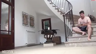 sex with the blonde on the stairs to the cunt