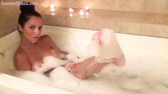 Brunette is in the bathroom