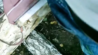 The blonde sucked a big dick on the nature