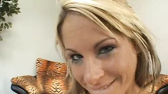 The blonde is having a fun with it