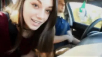 Couple having fun in the car