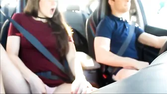 Couple having fun in the car