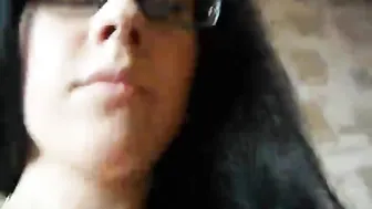 Beauty in white stockings pranks with the fingers