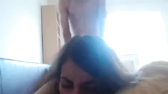 A guy is hugging a brunette with cancer