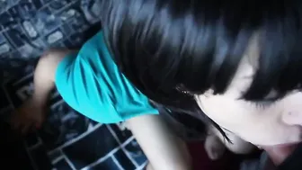 A suction blow from the brunette