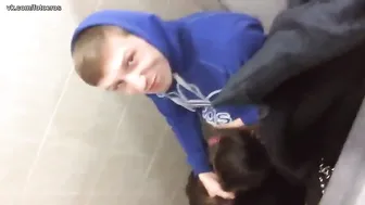 The brunette sucks the guy even in the company of friends