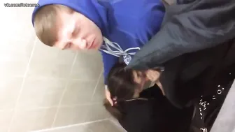 The brunette sucks the guy even in the company of friends