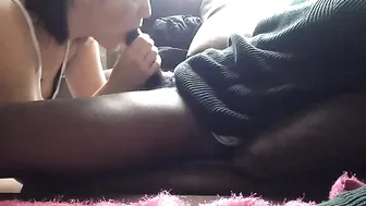 Brunette sucks a member of a Negroid guy