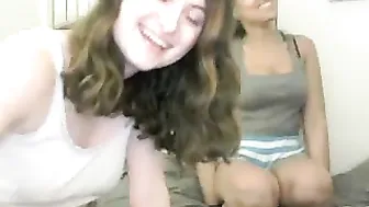 2girl1dorm gorgeous blonde caresses boobs