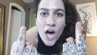Erin Marie O'Keefe aka Goddess Green Eyed cute lady caresses shaved cunt