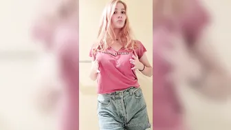 Rocket busty slut caresses shaved pussy