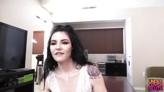 undercoversluts hot bitch caresses shaved cunt