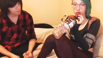 emocanadianscene cute lady caresses shaved cunt