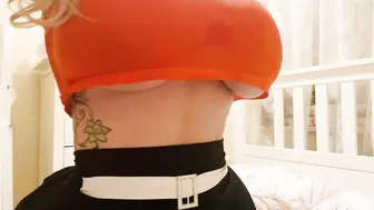 Candy cute brunette caresses her charms