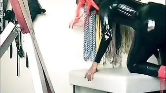 Bossy cute little doll caresses big boobs