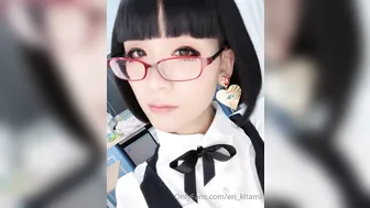 eri_kitami busty chick caresses shaved pussy