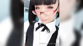 eri_kitami busty chick caresses shaved pussy